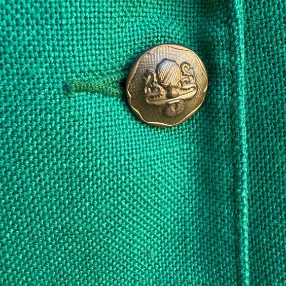 Vintage Womens Green Two Button Heavy Linen Decorative Gold Button Blazer Jacket - Picture 5 of 7